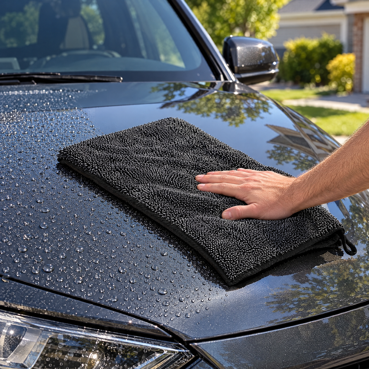 Drying a car hood
