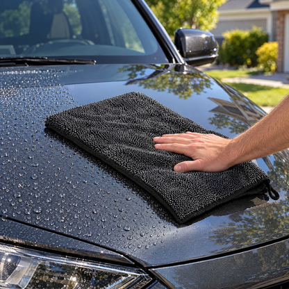Drying a car hood