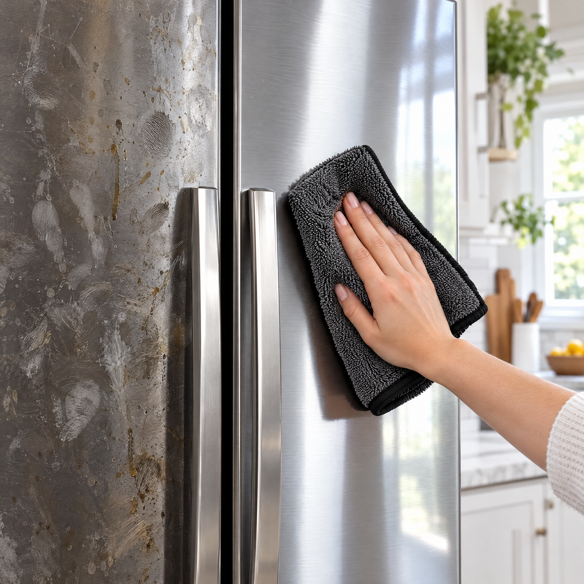 Stainless fridge wiped streak-free