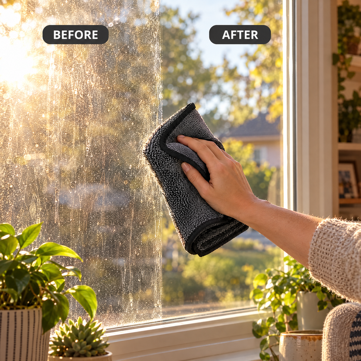 Sunlit window before and after