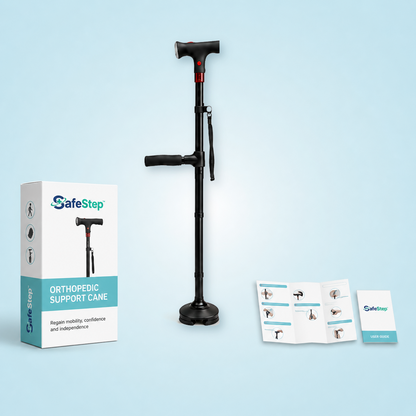 SafeStep support cane in black with retail box and user guide