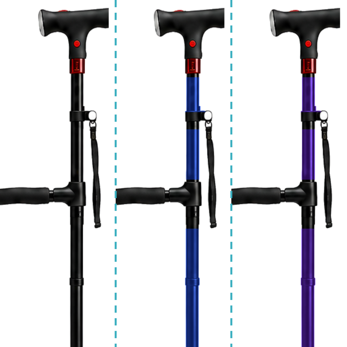 SafeStep cane available in black, blue and purple